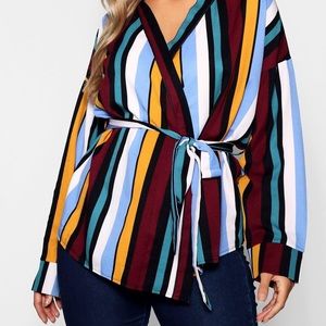 Boohoo plus Striped wrap top with belt
